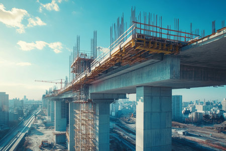 Under construction a bridge against a clear blue sky captured in stunning photography