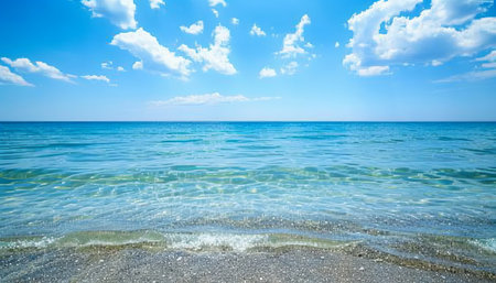 Tranquil mediterranean seascape calm blue ocean water and sky in high quality imageの写真素材