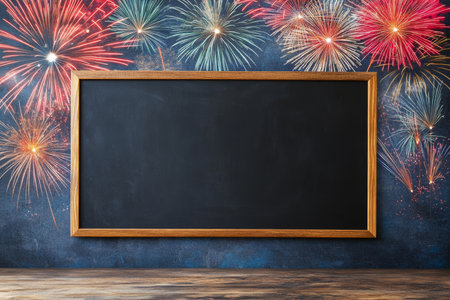 Celebratory new year fireworks display with centered blank space for custom messages and greetingsの写真素材