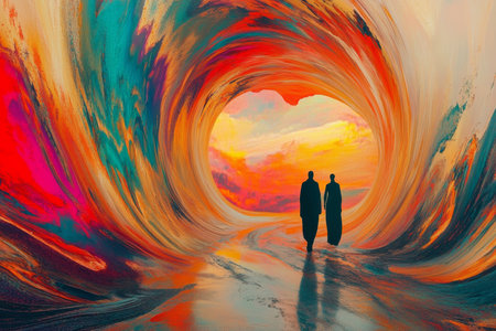 Psychedelic gateway to a surreal parallel universe with distorted reality and vibrant colorsの写真素材