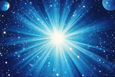 Cosmic vector illustration with blue background and radiating white light for modern design use