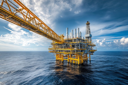 Offshore oil and gas platform a bright day at the industrial energy production site