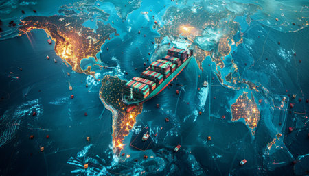 Exploring global trade mapping vital shipping routes and supply chain logisticsの写真素材