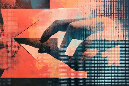 Trendy halftone business collage email marketing, mailing lists, and financial concepts illustrated