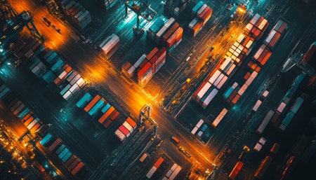 Growth of transportation and logistics network container ships and trucks in freight distribution