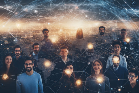 Diverse multinational team and global communication network concept for advertising visualsの写真素材