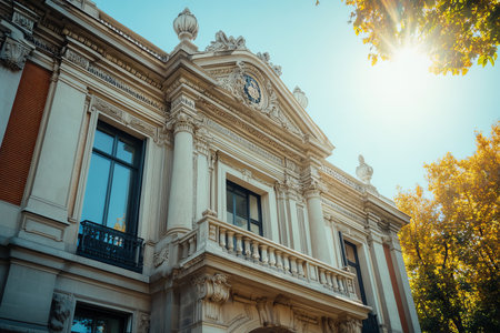 Stunning direct view of the queen sofia art center in madrid on a bright sunny day outdoorsの写真素材