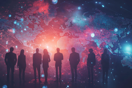 Diverse group of people connected through global communication network concept for marketing visuals