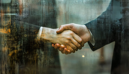Partners engaging in a professional handshake a mixed media photography capture