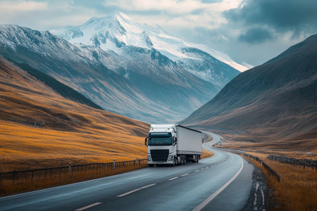 Truck on the road symbolizing global logistics and international transportation connectionsの写真素材