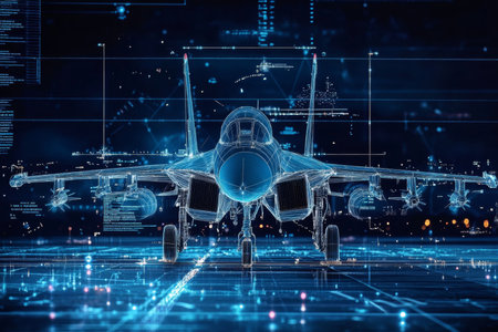 Integration of digital radar interfaces in military aircraft advancements in aviation technologyの写真素材