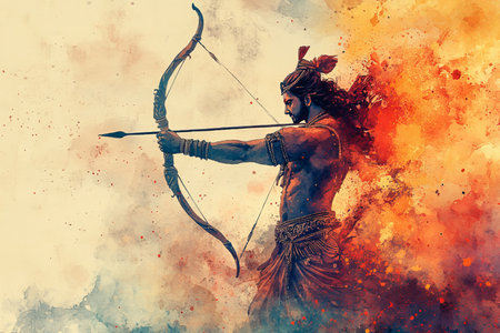 Watercolor illustration poster for dussehra featuring lord rama in vibrant artistic styleの写真素材