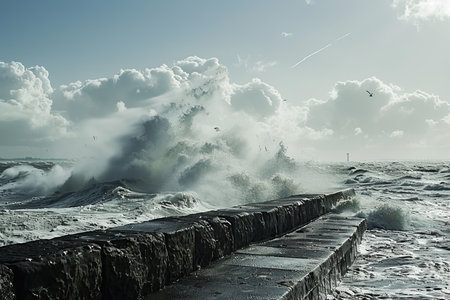 Powerful storm swirling over the ocean, nature s captivating displayの写真素材