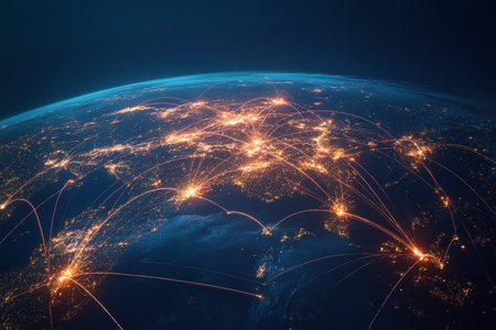 The global communications network enhancing international trade connections worldwideの写真素材