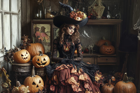 Exciting halloween shopping adventure captured in a creative studio environment for festive funの写真素材