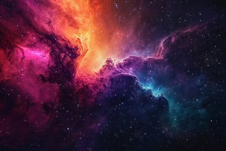 Stunning colorful cosmic background nebula, stars, and gas clouds in a sci fi wallpaperの写真素材