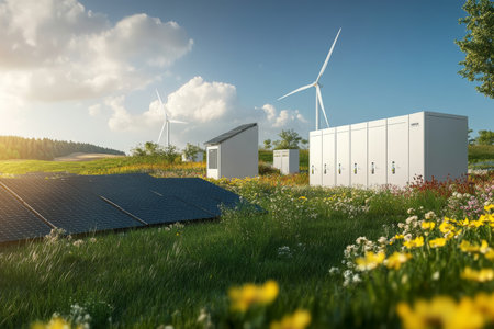 Innovative sustainable home energy storage solutions backup power and renewable battery technologyの写真素材