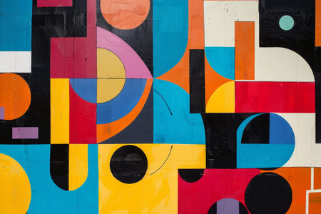 Vibrant abstract pattern with colorful geometric shapes and dynamic lines in a striking arrangement