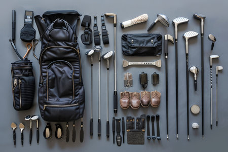 Summer olympic sports neatly arranged golf bag with clubs for precise gear setupの写真素材