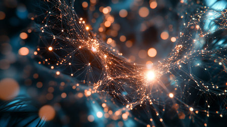Sleek abstract tech network with bright nodes and lines for contemporary banners and social mediaの写真素材