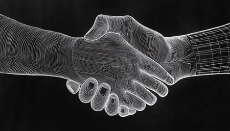 Artistic representation of handshake symbolizing unity through diverse perspectives in agreementの写真素材