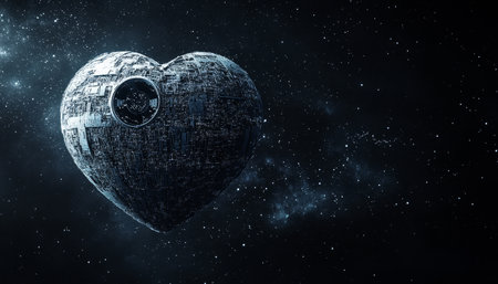 Heart shaped death star in space a unique valentine's card for science fiction enthusiastsの写真素材