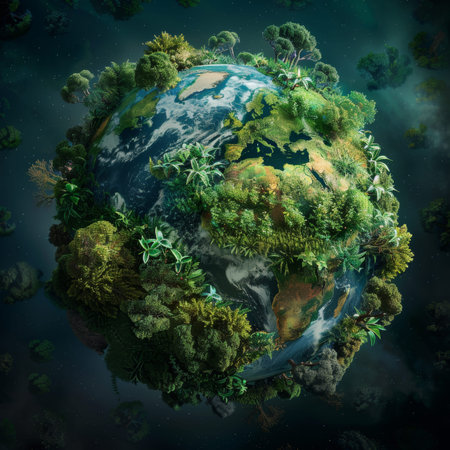Earth globe enveloped in lush greenery symbol of ecological harmony and environmental conservation