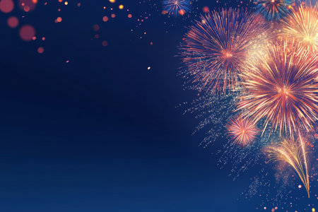 New year s fireworks display against a dark blue background with ample copy space for bannersの写真素材