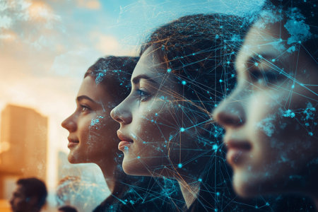 Diverse multinational group showcasing global communication network for marketing campaignsの写真素材