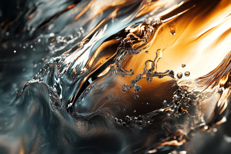 Stunning photography of liquid metal creating unique reflections and textures in captivating detailの写真素材