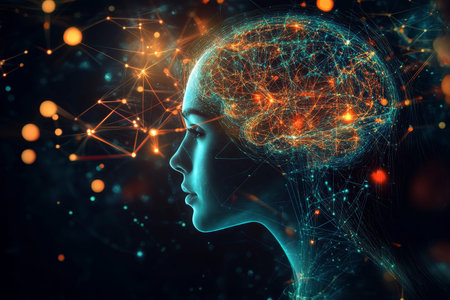 Vibrant human profile illustration featuring a striking brain and glowing connections of creativity