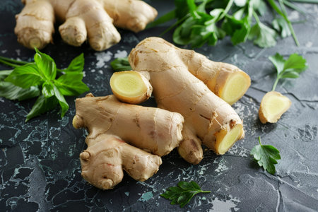 Fresh organic ginger root nutritious culinary herb for healthy eco friendly cooking