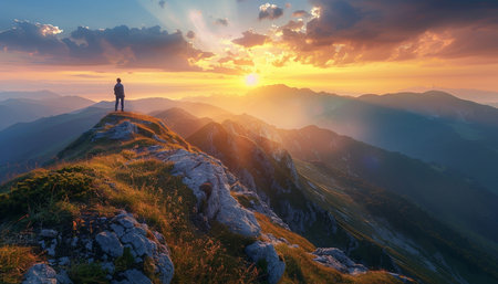 Scenic sunset over majestic mountains captured in high quality image on a sunny day