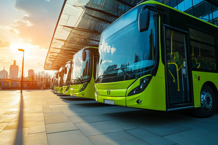 Electric buses at a modern urban station a vision of eco friendly city transportation