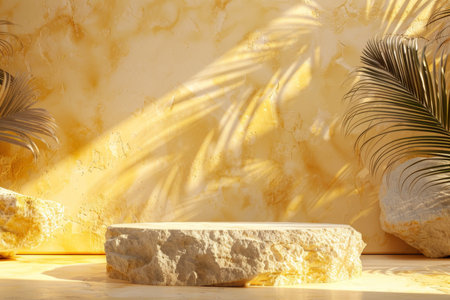 Summer fashion abstract luxury podium display stand with yellow stone backgroundの写真素材