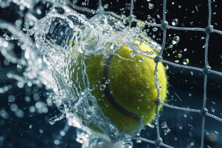 High definition still of tennis ball hitting net, showcasing precision in summer olympic sportの写真素材