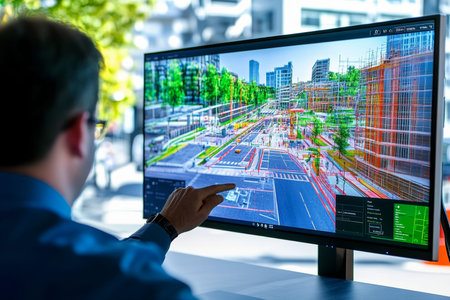 Engineer uses bim technology and software for digital twin urban construction project design.
