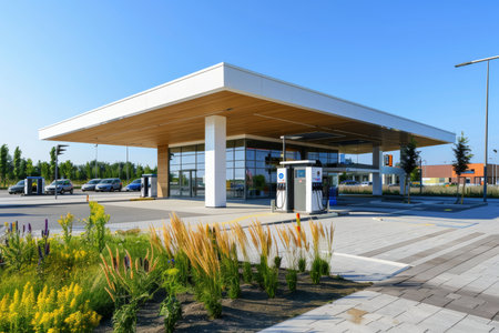 High quality photograph showcasing a modern gas station to enhance search visibilityの写真素材