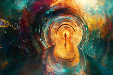 Psychedelic portal to a surreal parallel world filled with vibrant colors and distorted realitiesの写真素材