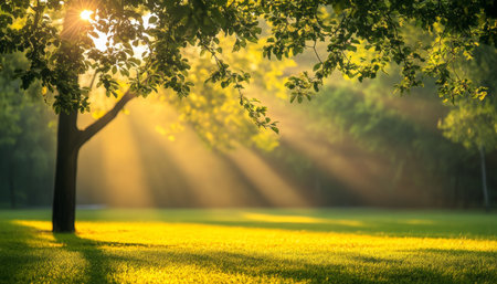 Sunrise in the park capturing the intricate beauty of nature s light and shadow playの写真素材