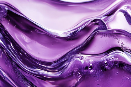 Abstract wavy liquid background in purple with glossy fluid flow and curved wavesの写真素材