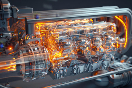 Detailed cutaway of innovative car engine design in high definition for automotive conceptの写真素材