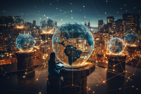 Global business structure of networking. Analysis and data exchange customer connection, HR recruitment and global outsourcing, Customer service, Teamwork, Strategyの写真素材
