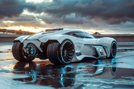 Modern futuristic car design and development in high quality image without brand names or emblemsの写真素材