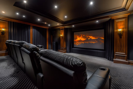 Luxurious home cinema experience room design for an exceptional movie watching at home.の写真素材