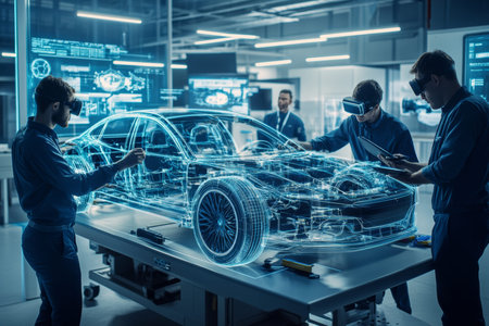 Team of automotive engineers collaborated on electric car prototype in virtual reality design studio