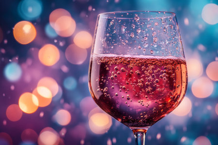 Close up of red wine splashing with bubbles and foam on glass, abstract textured backgroundの写真素材