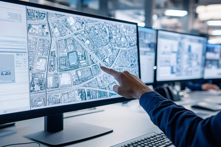 Team collaborates on sustainable urban designs using architectural blueprints and digital models