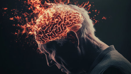 Visual representation of Alzheimer's disease highlighting neurodegeneration and memory loss impactの写真素材