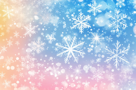 Elegant christmas background featuring snowflakes and bokeh lights in soft pastel colors